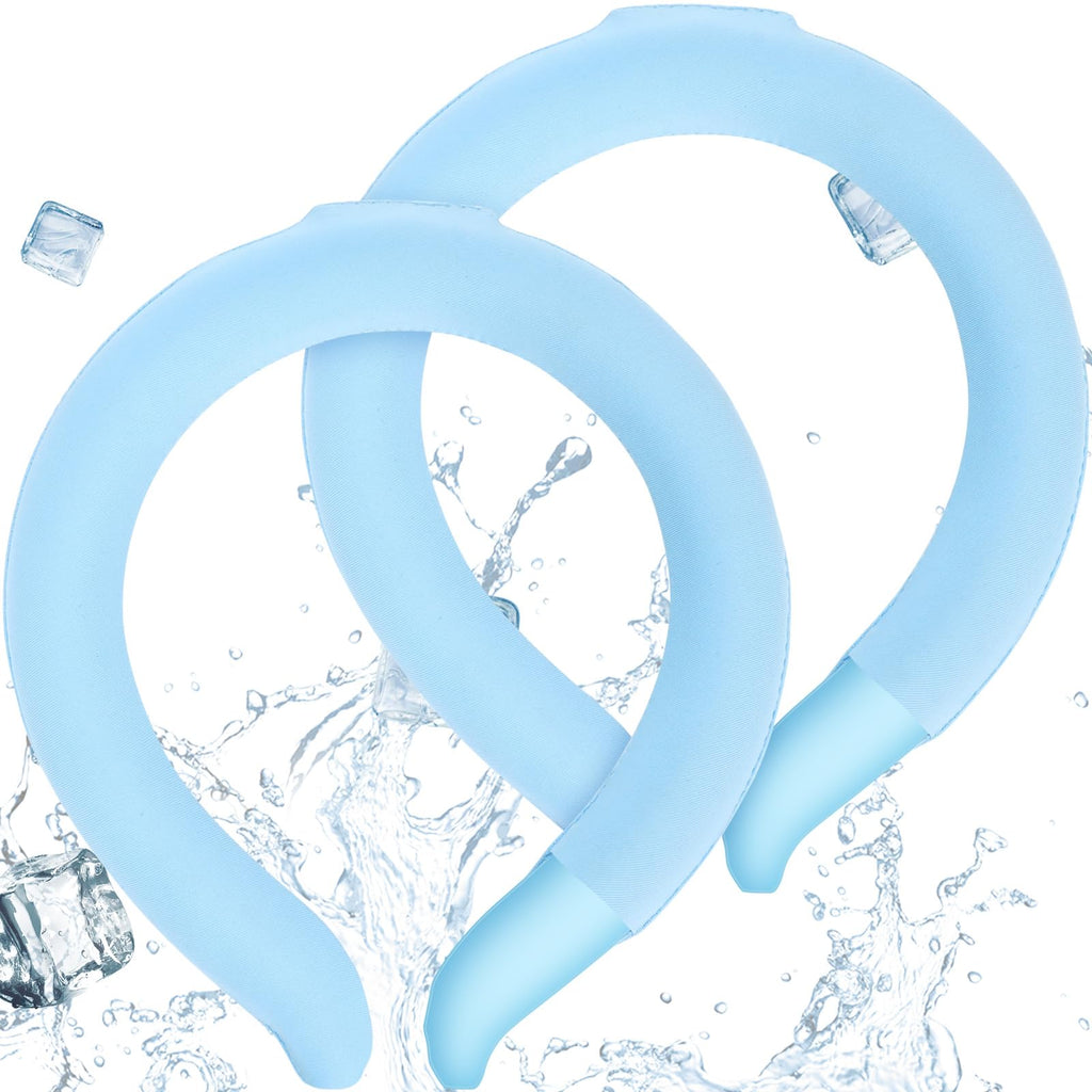 2PCS Neck Cooling Tube with Cover - Reusable Neck Ice Ring, Blue | Cooling Wrap for Hot Weather, Gentle Cooling Relief, No More Condensation or Frostbite, for Indoor & Outdoor