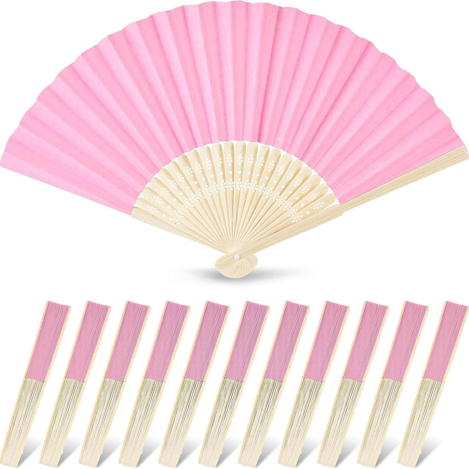 JOHOUSE 12 PCS Pink Foldable Hand Fan, 8.3 Inch Paper Fans for Women | Wedding Baby Shower Princess Theme Party Decorations, Party Bachelorette Engagement, DIY Crafts Photography Props