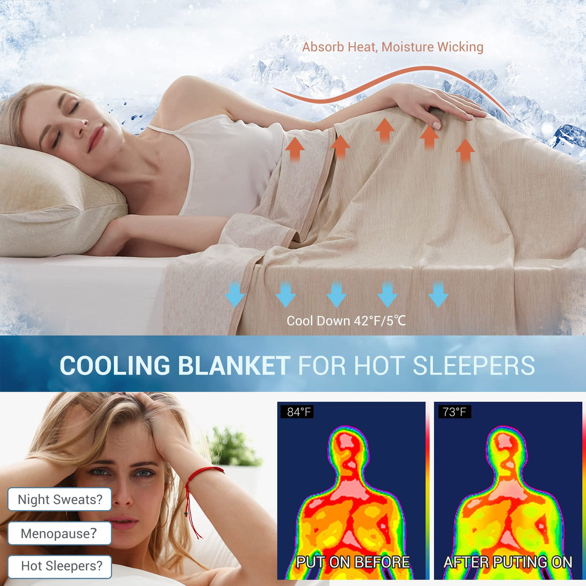 Marchpower Arc-Chill Cooling Blanket for Hot Sleepers Throw Size Beige
