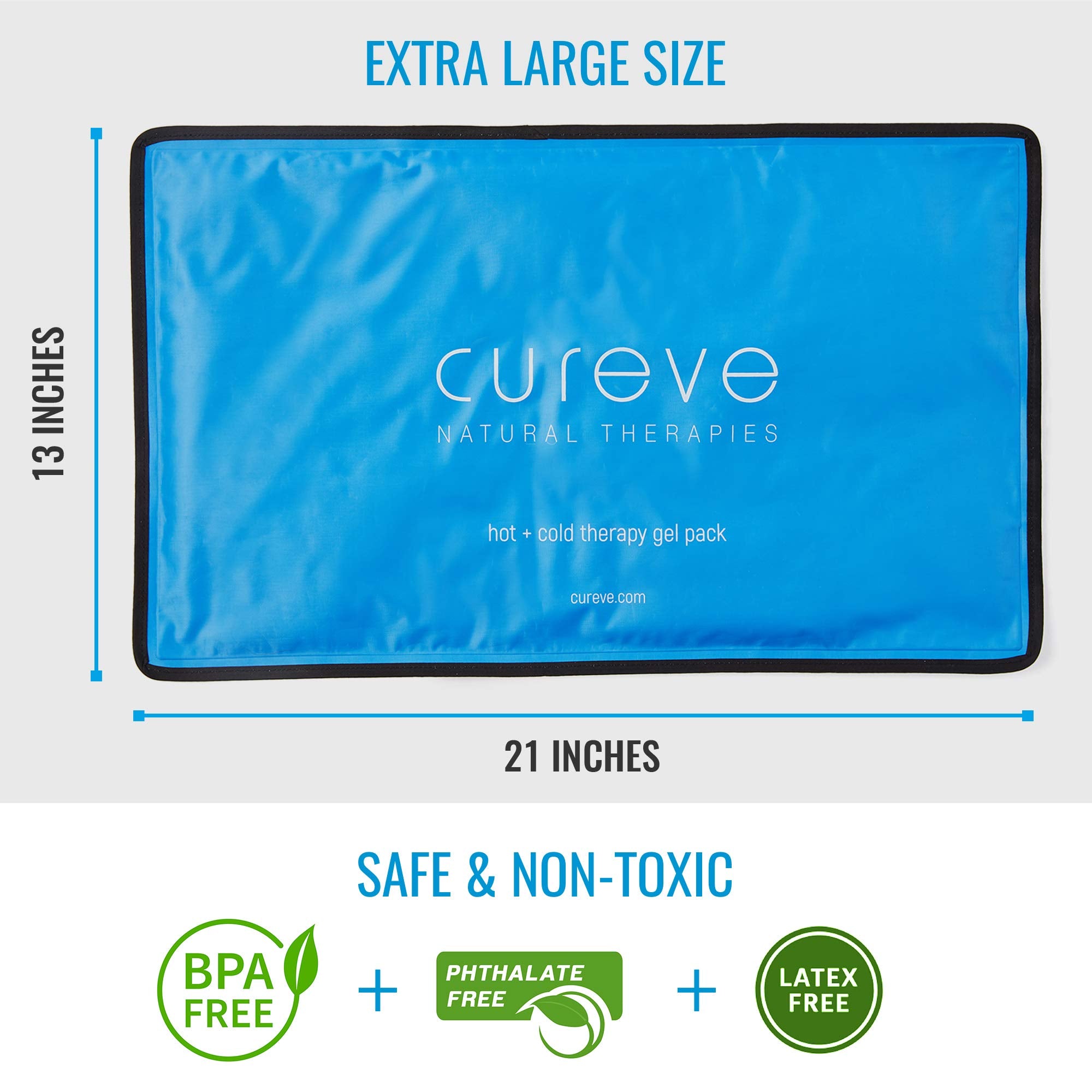 Extra Large Ice Pack for Injuries, Reusable Hot & Cold Therapy Gel Pack – Large Cold Pack for Back, Shoulder, Knee & Hip Pain by Cureve – Includes Soft Cover, 21" x 13"
