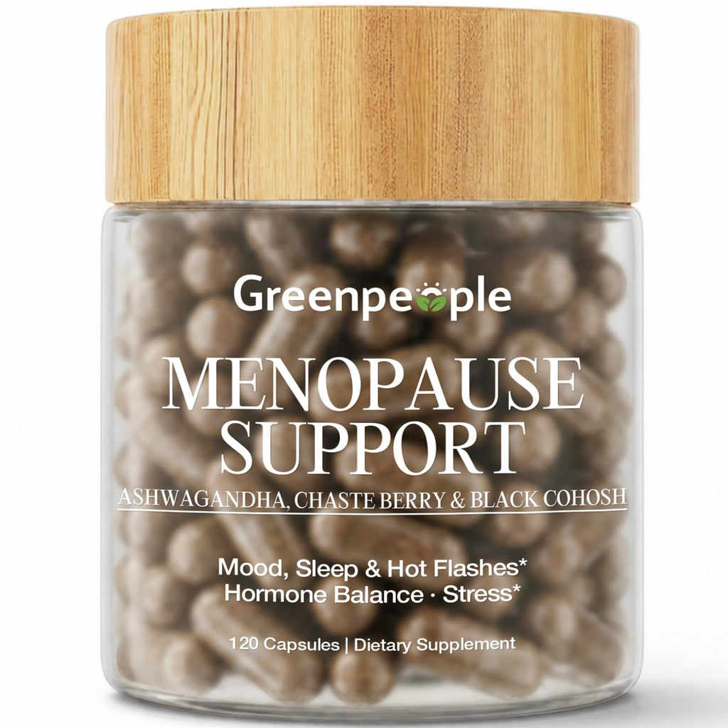 GREENPEOPLE Menopause Supplements for Women, 120 Vegan Capsules Gluten-Free | Menopause Support with Ashwagandha, Chatsberry, Black Cohosh & Red Clover for Hot Flashes, Mood, Sleep & Hormonal Balance