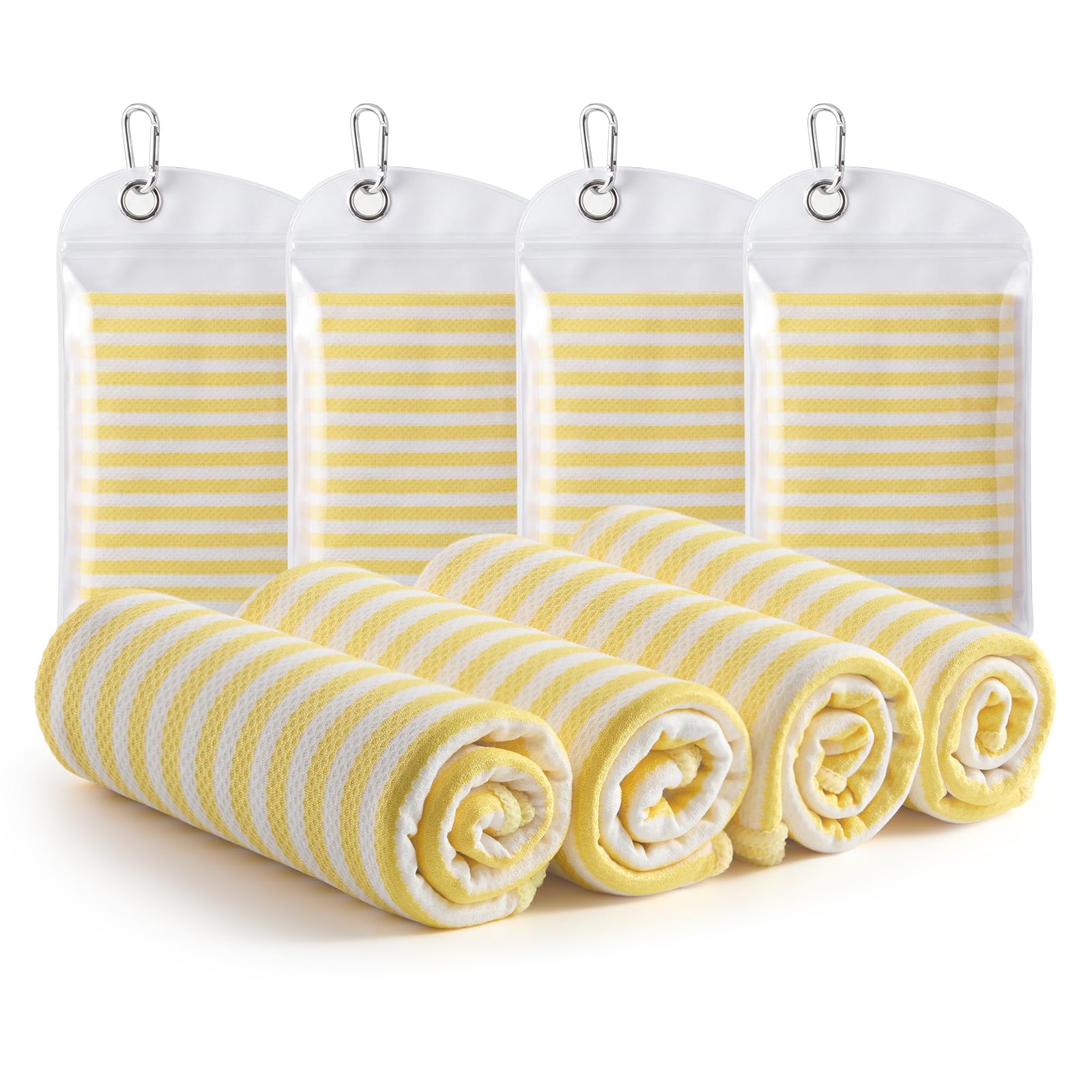 RDEKISS 4 Pack Cooling Towels for Hot Weather (40"x12"), Ice Cool Neck Towel, Soft Breathable Microfiber for Gym, Sport, Running, Yoga, Workout - Yellow