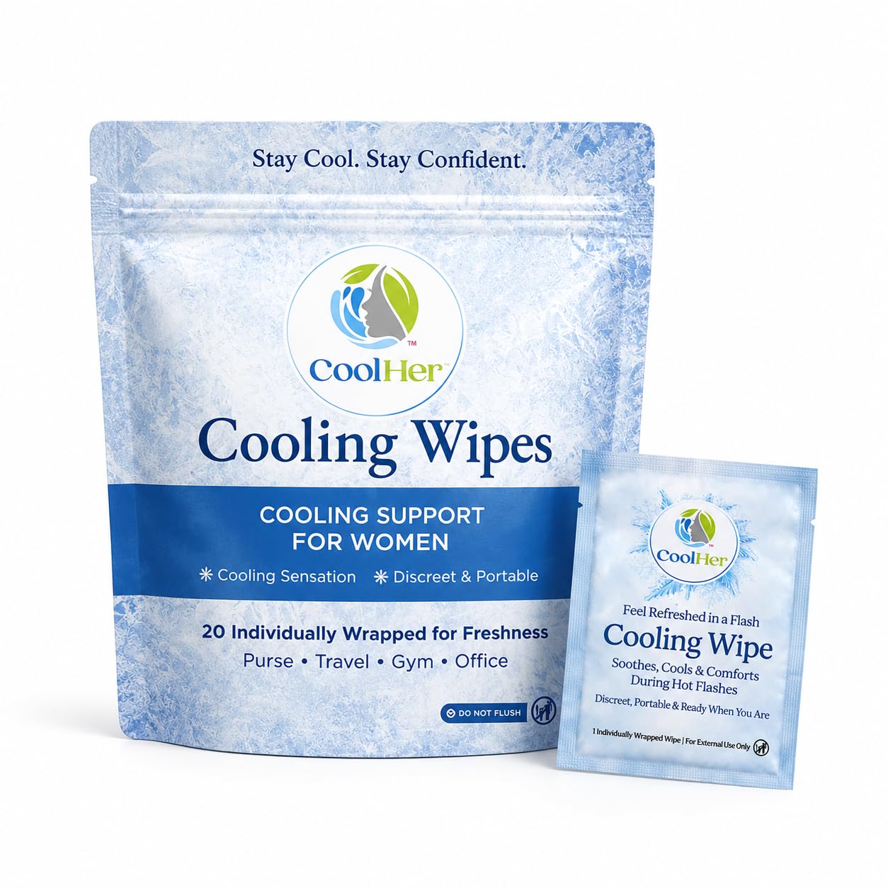 Cooling Wipes for Women – Individually Wrapped Travel Wipes for Hot Weather, Outdoor Activities & Hot Flash Comfort – Refreshing Body Wipes (20 Count)