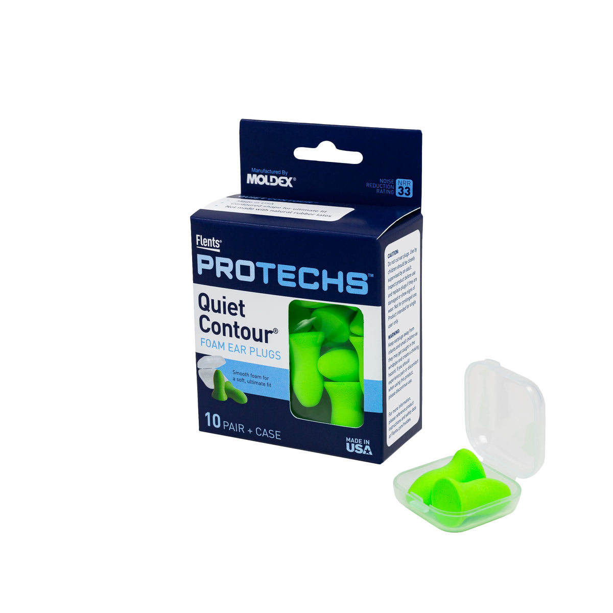 Flents Protechs Quiet Contour Foam Ear Plugs, NRR 33, 10 Pair, Green