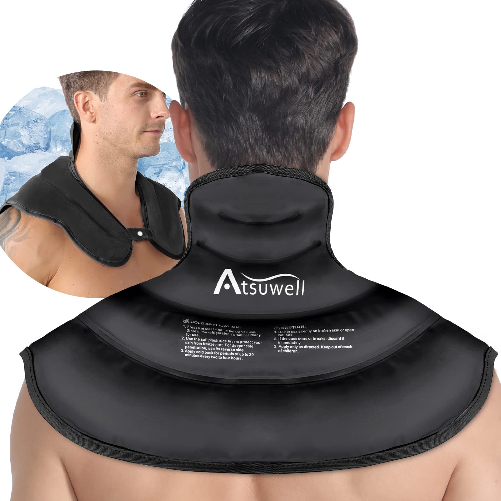 Neck Ice Pack Wrap for Neck & Shoulder Pain Relief, Black | Relief Soreness, Tension & Stiffness, Reusable Gel Cold Therapy, Soft Plush Lining, Hands-Free Wrap for Home, Gym Relaxtion