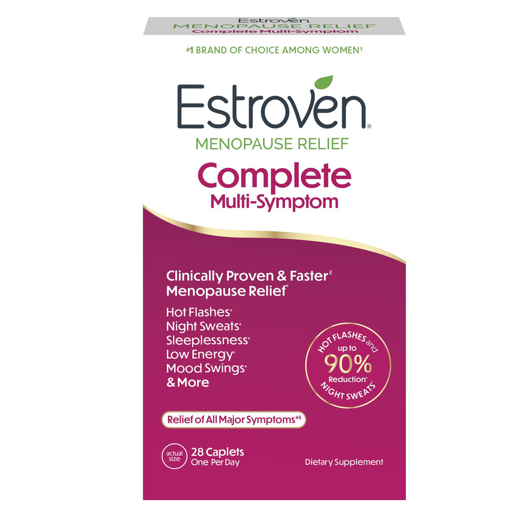 Estroven Complete Multi-Symptom Menopause Supplement for Women, 28 Count | Hot Flash & Night Sweat Relief*, Perimenopause Pre-menopause Support Hormone-free, Drug-free, Rhapontic Rhubarb, 1 Daily