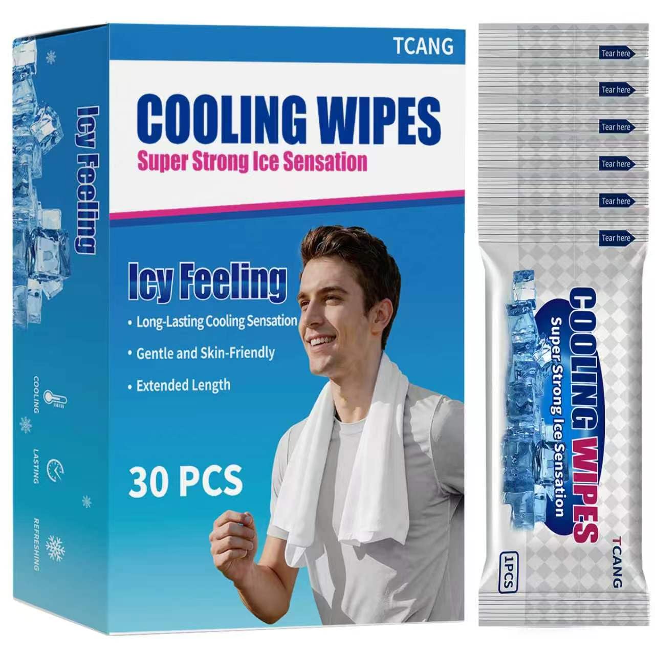 30 Pack Disposable Cooling Wipes, Individually Wrapped No-Rinse Cooling Towels, (25''x 9.84'') Extra-Thick Oversized Ice Towel for Sports, Travel, and Camping in Hot Weather (White)