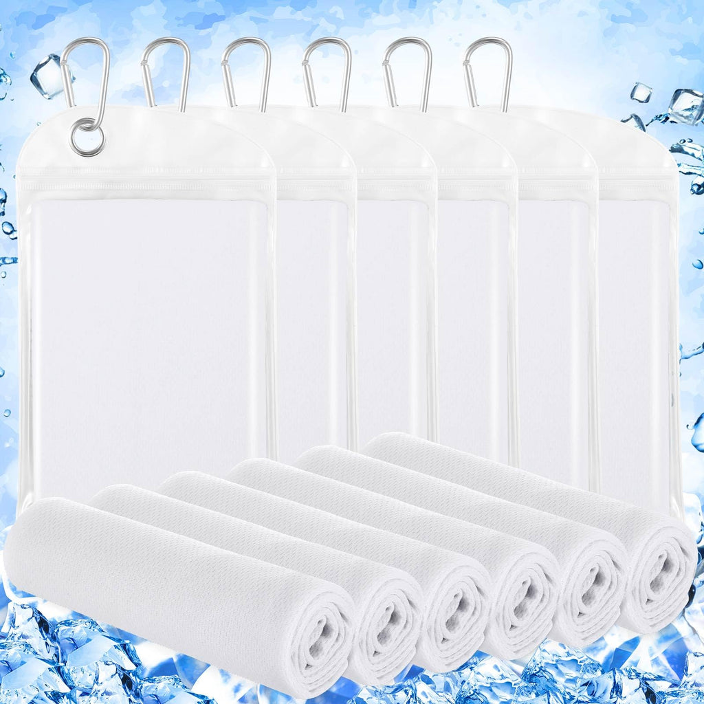 Hosuly 6 Pack Cooling Towel 40" X 12", Cool Neck Wrap,White | Cooling Rag for Neck and Face, Ice Breathable Chilly Towels, Portable Bag, Quick Cooling for Hot Weather