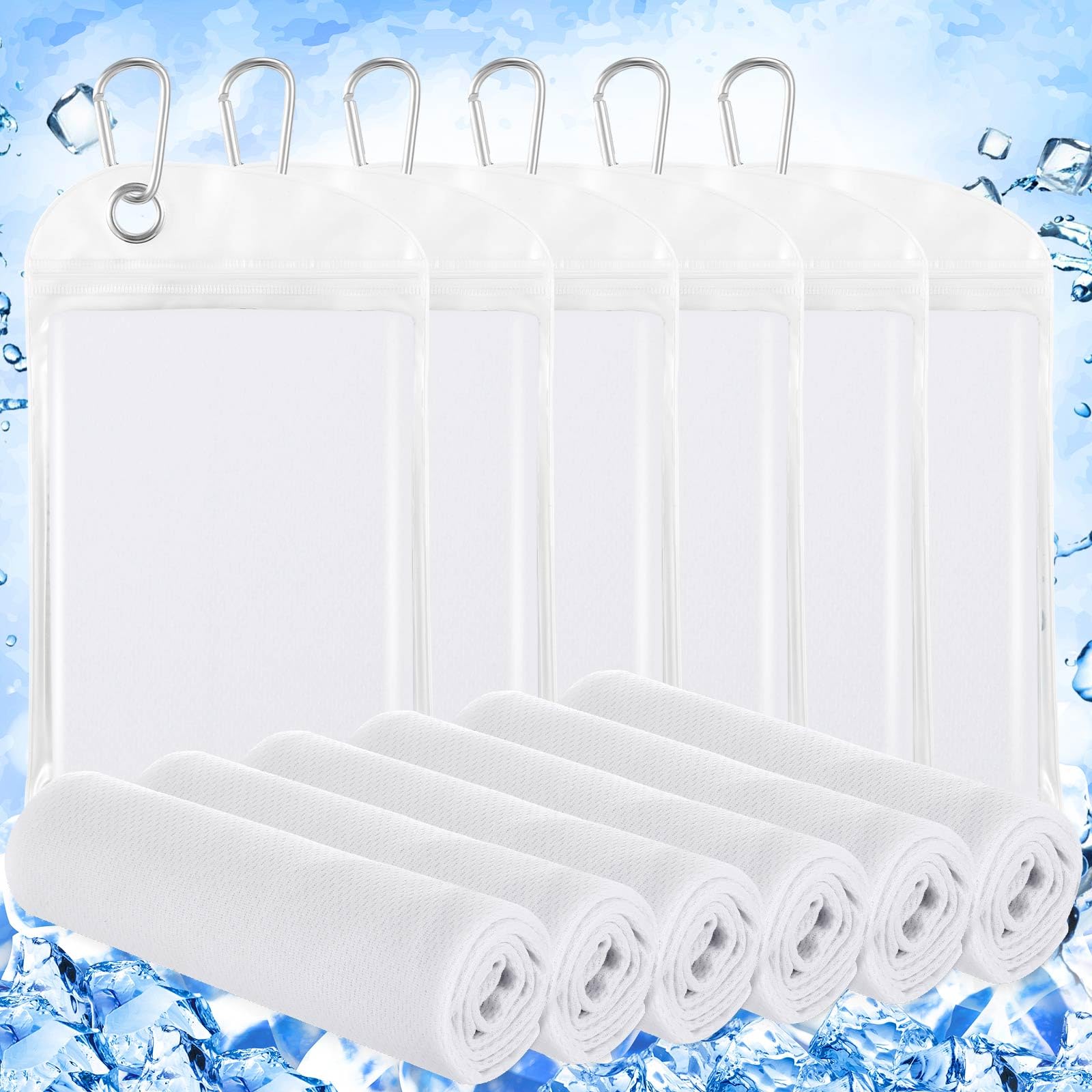 Hosuly 6 Pack Cooling Towel 40" X 12", Cool Neck Wrap,White | Cooling Rag for Neck and Face, Ice Breathable Chilly Towels, Portable Bag, Quick Cooling for Hot Weather