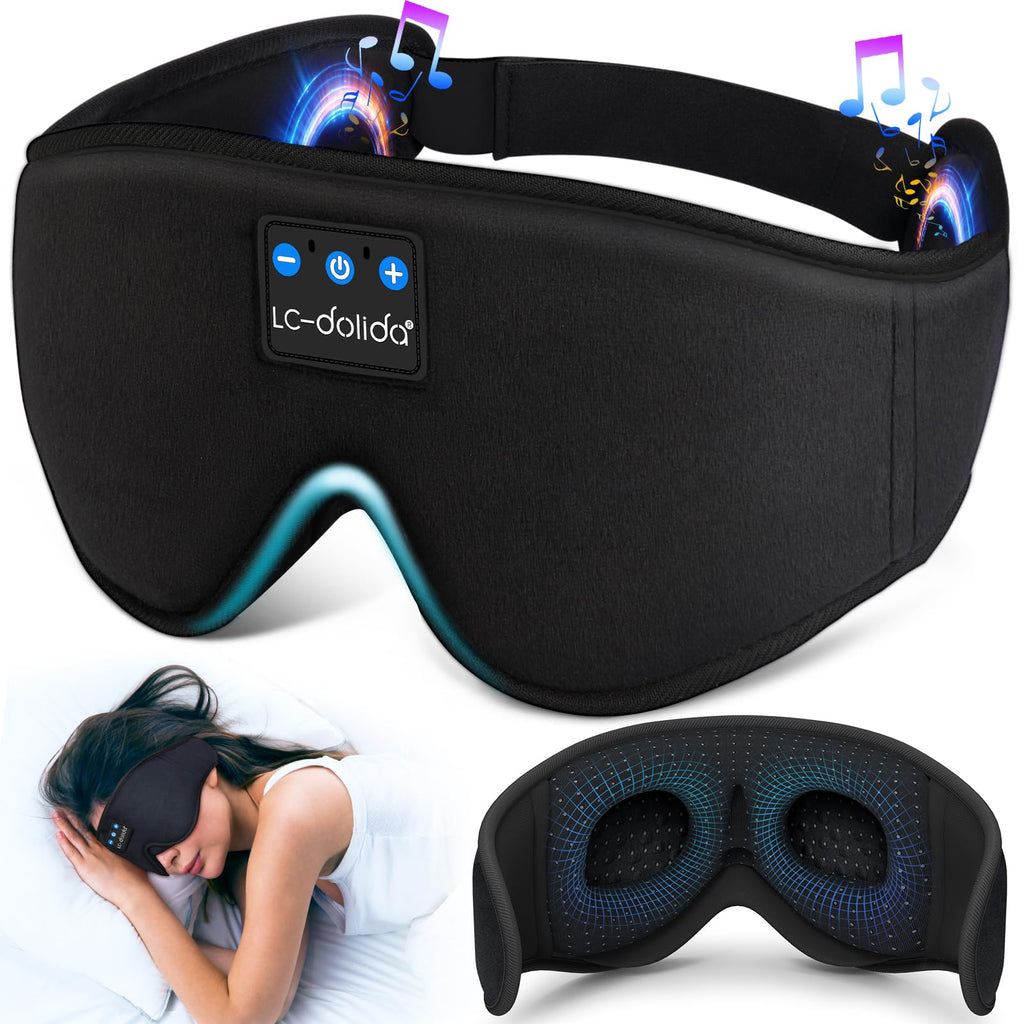 LC-dolida Uyku Kulaklıkları, 3D Uyku Maskesi Bluetooth Kablosuz Müzik Göz Maskesi, Yan Yatanlar İçin Uyku Kulaklıkları, Bluetooth Kulaklıklı Uyku Maskesi, Ultra İnce Stereo Hoparlörler Uyku İçin Mükemmel