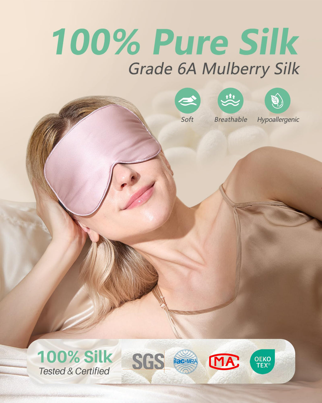 %100 Dut İpeği Uyku Maskesi, Işık Geçirmeyen Göz Maskesi (2'li Paket)