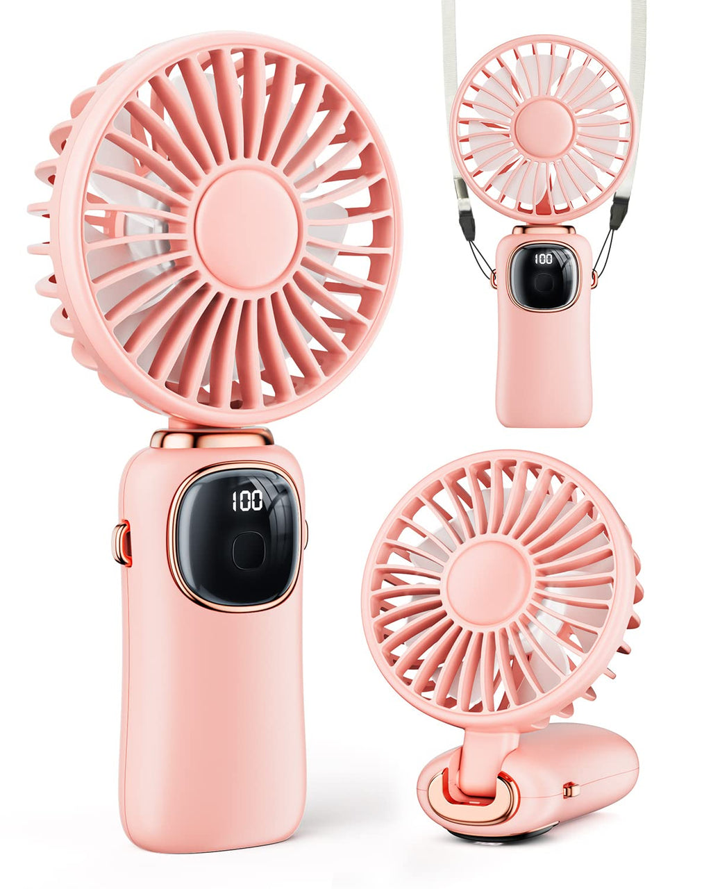 coldSky Portable Handheld Fan, 4000mAh Battery Operated with LED Display, Handheld/Neck/Desk 3 in 1 Personal Small Fan, 90° Foldable Desk Fan with Base, 5 Speed Lash Makeup Fan for Women