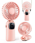 coldSky Portable Handheld Fan, 4000mAh Battery Operated with LED Display, Handheld/Neck/Desk 3 in 1 Personal Small Fan, 90° Foldable Desk Fan with Base, 5 Speed Lash Makeup Fan for Women