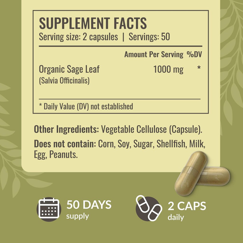 HERBAMAMA Sage Leaves Capsules - Digestive & Brain Support