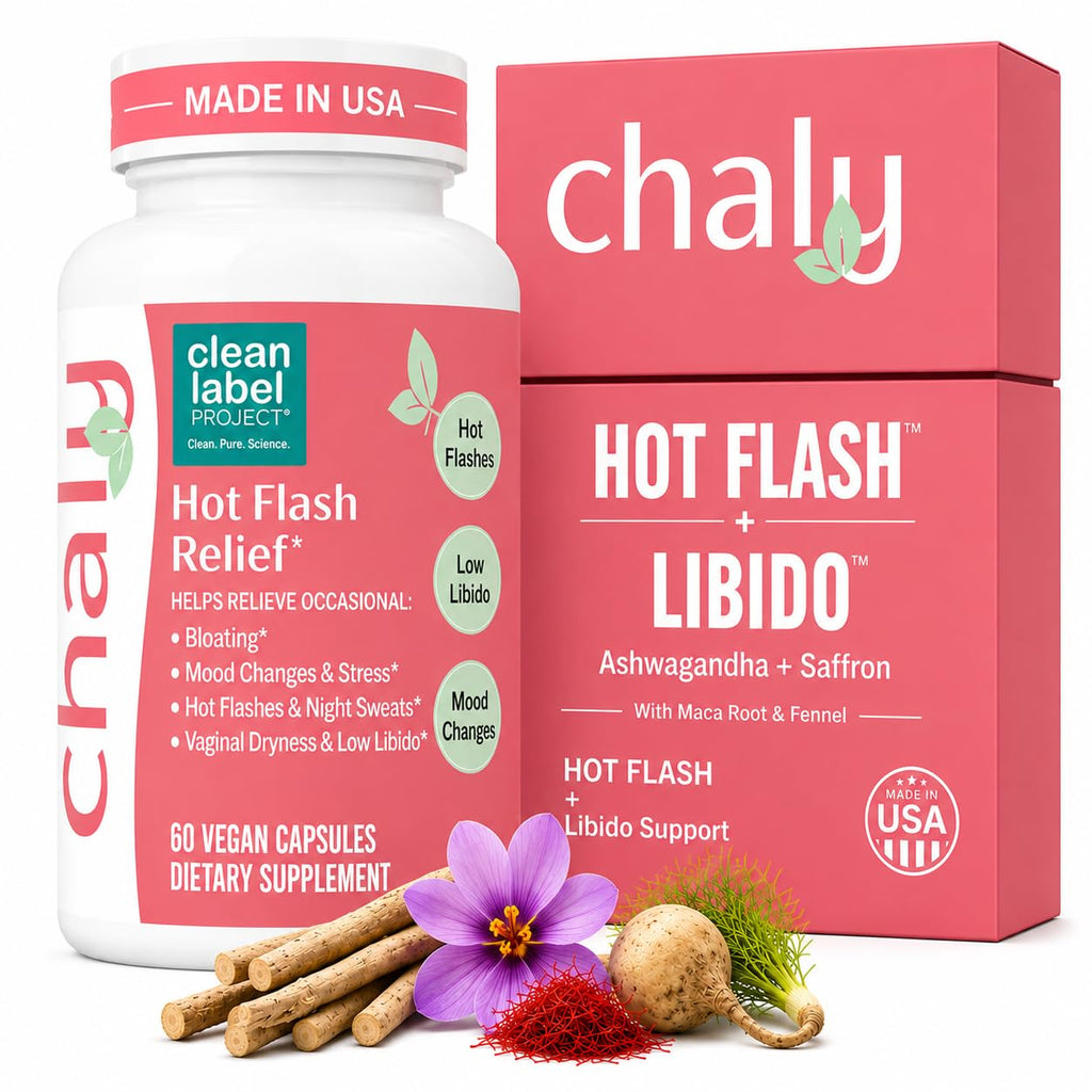 Chaly Perimenopause & Menopause Supplement for Women – Non-Hormonal Hormone Balance for Hot Flashes, Mood & Libido – KSM-66 Ashwagandha, Affron Saffron – Clean Label Project Certified, Vegan, 60 Ct