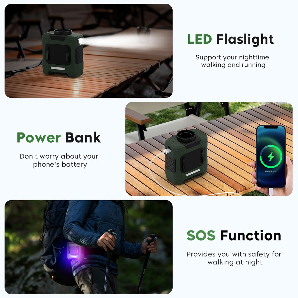 LOUISWARE Portable Waist Fan 10000mAh Rechargeable Waist Clip Fan 18000RPM With Max 12H Working Time 3-speed adjustment with LED flashlight Portable Fan for Outdoor Jobsite and etc