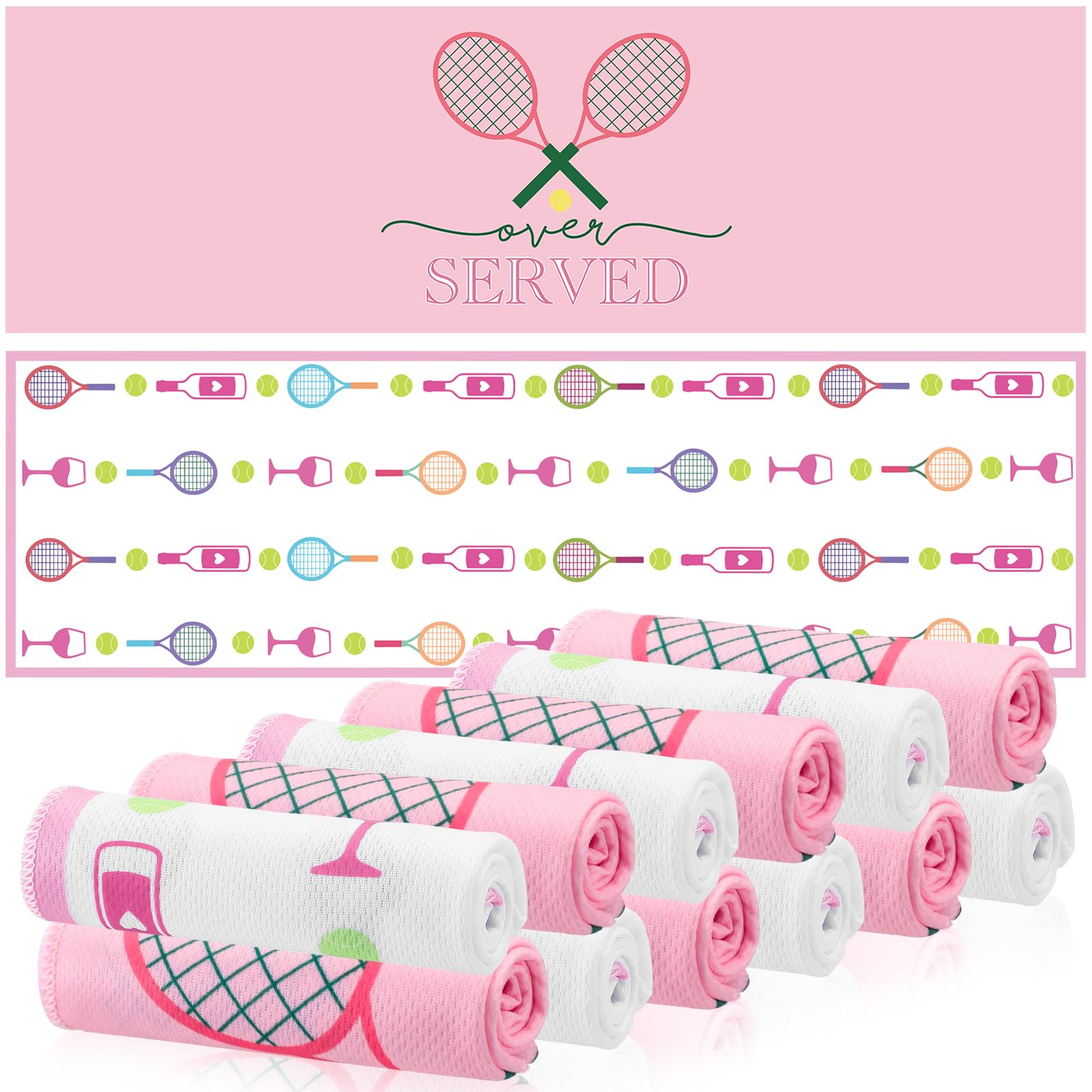 12 Pack Pink Tennis Cooling Towels for Neck and Face 30x9 Inch Tennis Sports Team Gifts Instant Cooling Neck Wraps Ice Towels Bulk for Hot Weather Players Coaches Athletes Camping Yoga