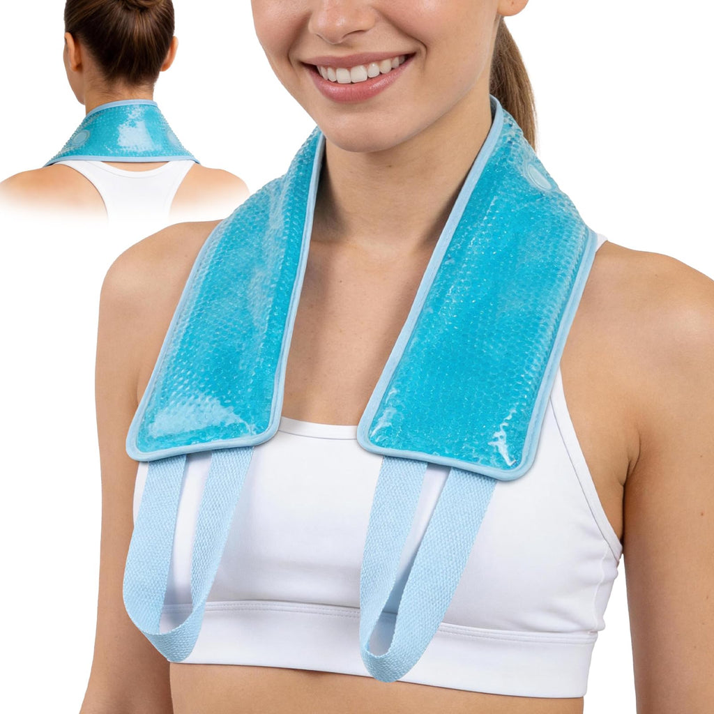 NEWGO Ice Pack for Neck Pain Relief, FSA Eligible, Blue | Double-sided Material, Neck Ice Wrap for Cervical Pain, Office Pressure, Sports Injuries, and Swelling, 24.8" x 4.13"