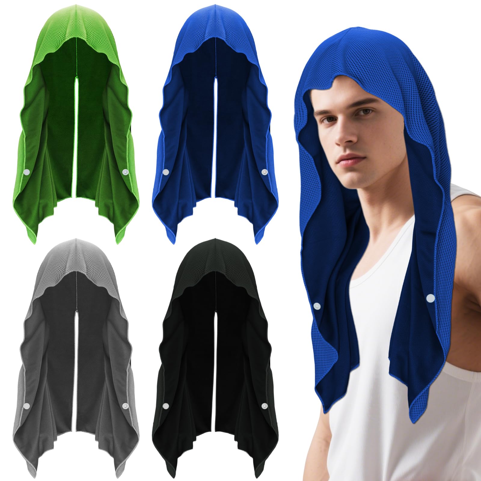 4 Pack Cooling Hoodie Towels Cooling Towels for Neck and Face Quick Drying Sweat Towel Wraps Cooling Head Neck Wraps Sun Protection for Hot Summer Weather Sport Workout