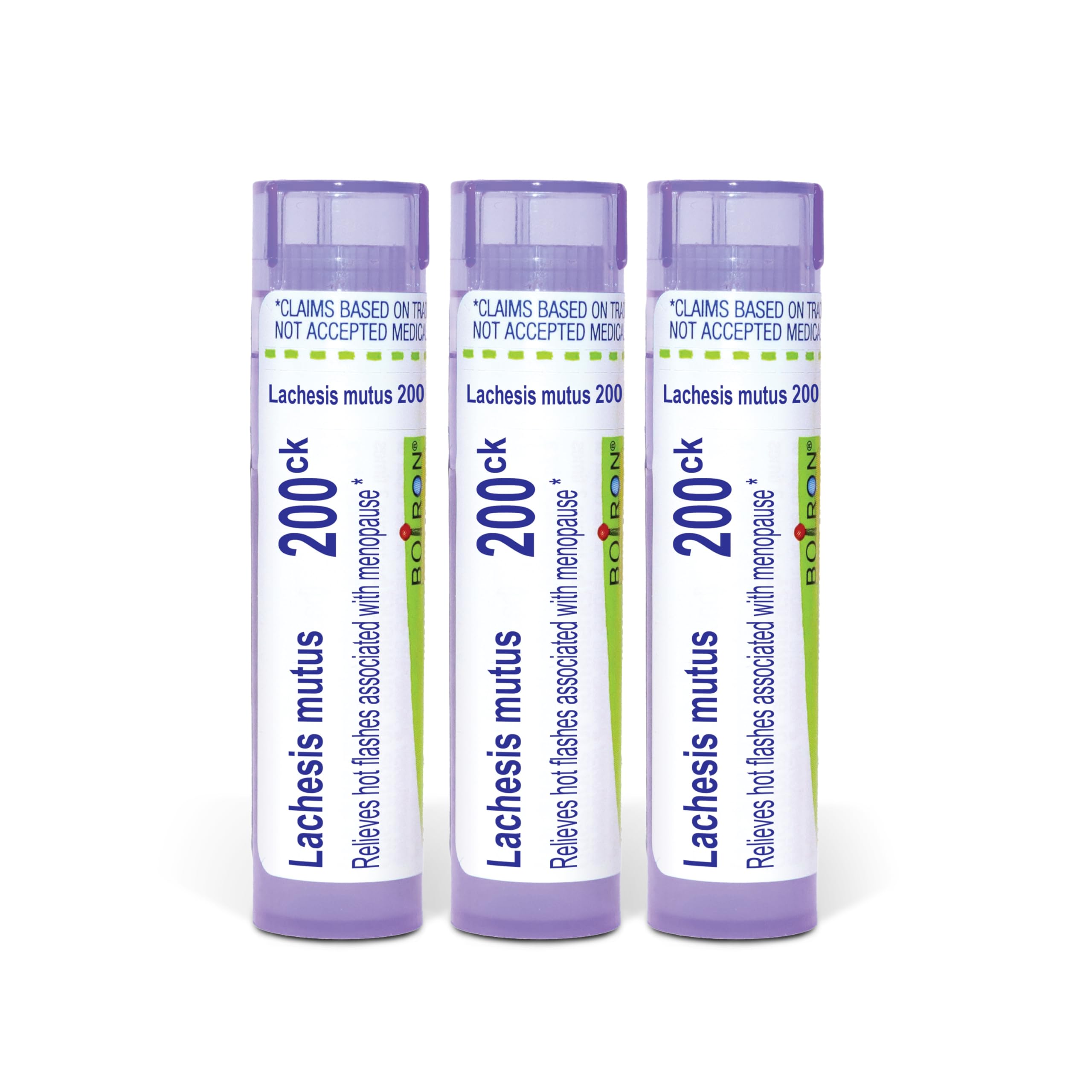 Boiron Lachesis Mutus 200ck Homeopathic Medicine for Hot Flashes Associated With Menopause - Pack of 3 (240 Pellets) | Single-medicine homeopathic pellets for Hot Flashes Associated With Menopause. Size: Pack of 3 (240 Pellets).