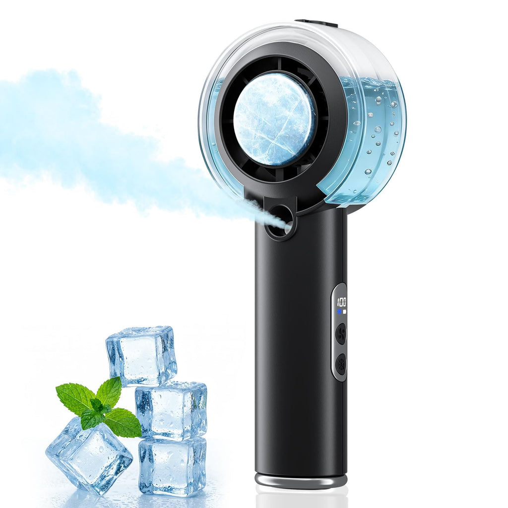 HandFan 5000mAh Portable Turbo Misting Fan, High Speed Handheld Ice Cooling Fan, Spray Water Mist Fans, Mini Hand Fans Rechargeable, 100 levels Adjustable, for Summer Travel Concerts Disney(Black)