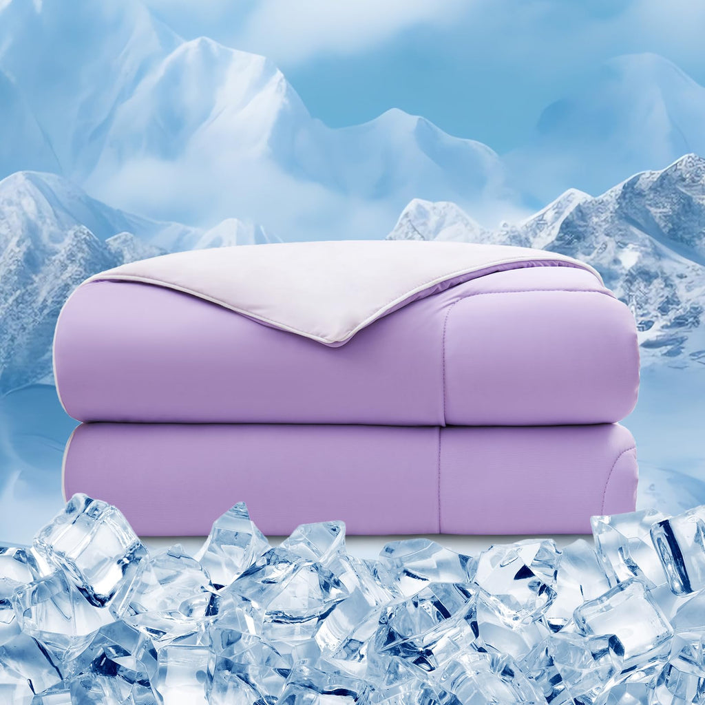 EMME Cooling Comforter King Size, Double Sided Cold 90% Nylon Fabric Fabric Cooling Blanket for Hot Sleepers, Q-Max>0.5 Breathable Summer Quilt for Night Sweater, Lightweight(Purple,106 x 90)