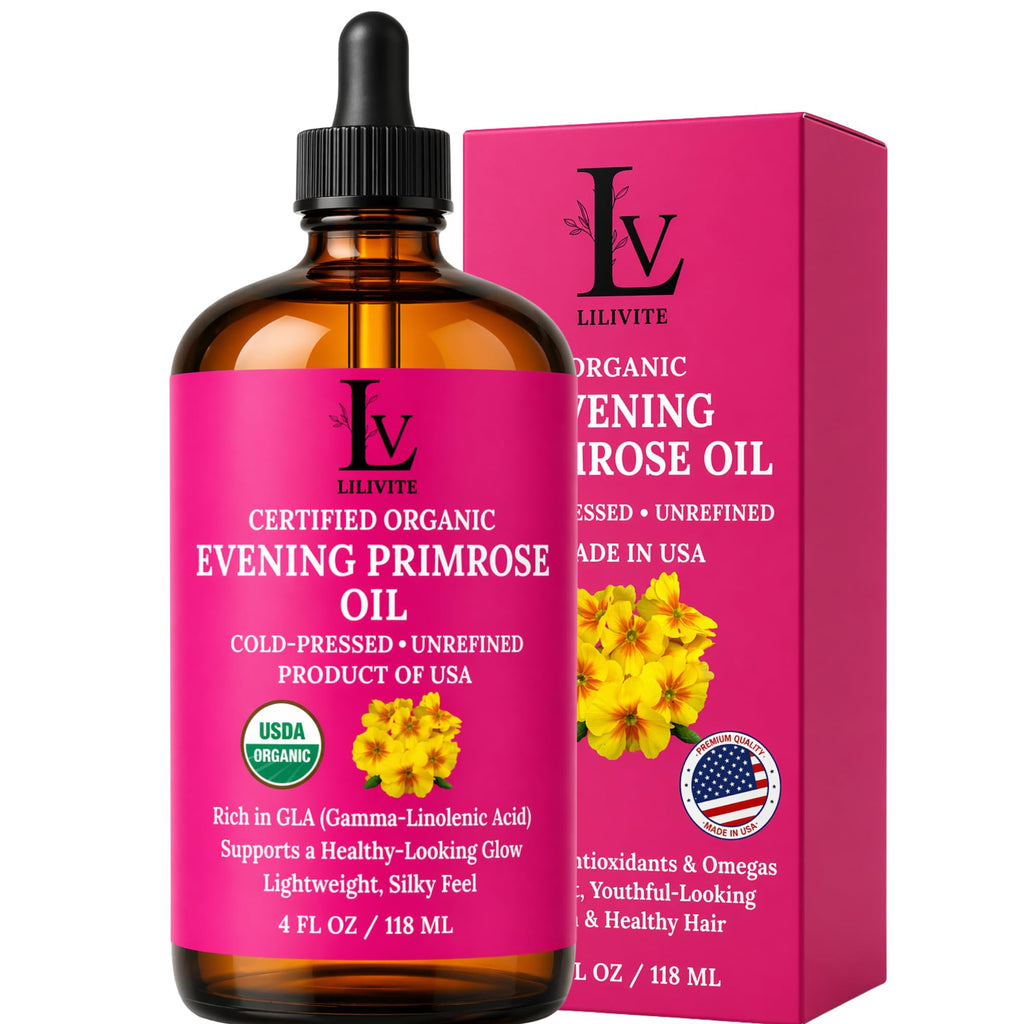 LILIVITE Evening Primrose Oil, Cold Pressed, Unrefined, USA Grown, 4 fl oz