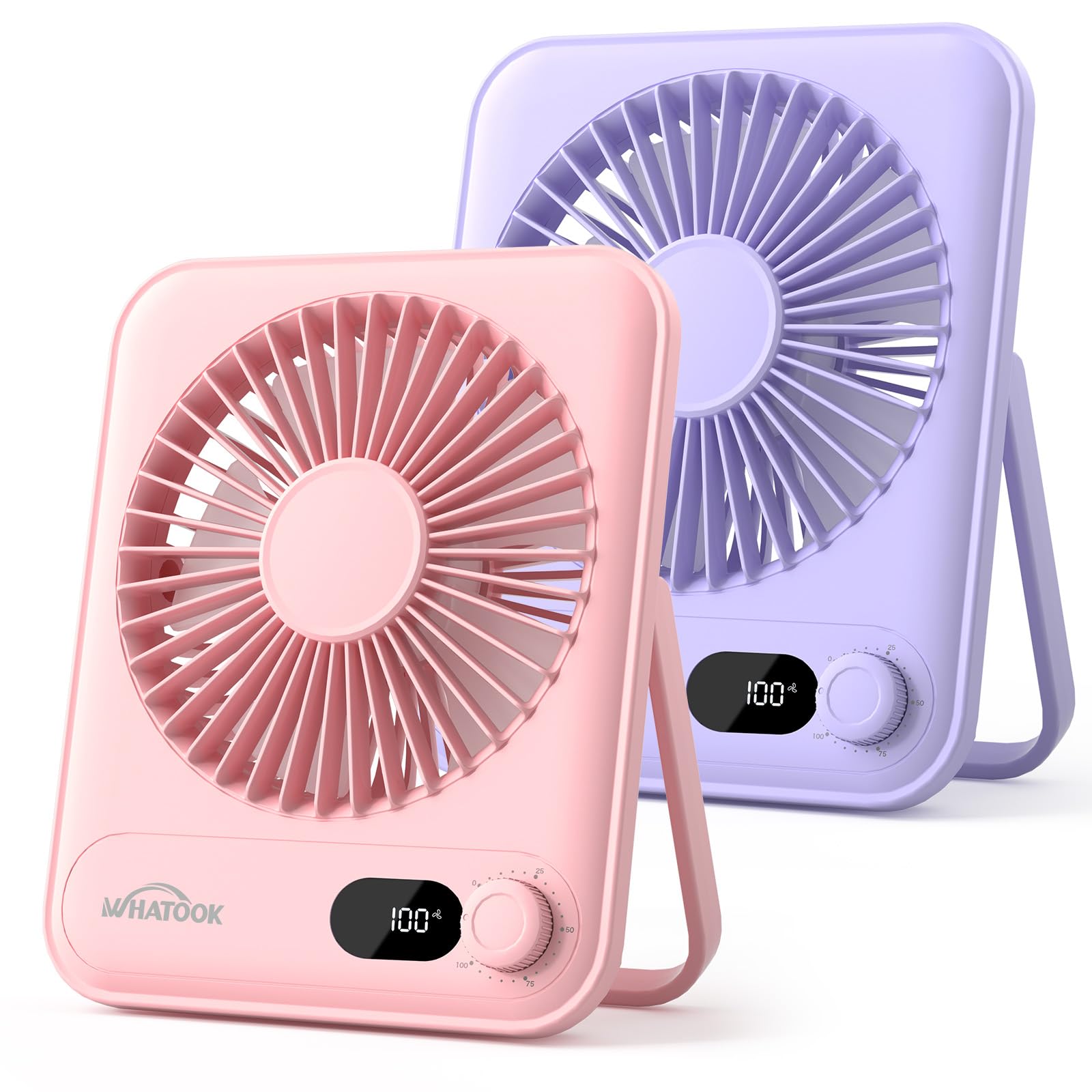 WHATOOK Small Desk Fan Personal Fans: 5000mah 25 Hours Battery Office Quiet Mini Desktop Fan Portable Rechargeable Travel Essentials (Purple, 2000 mAh)