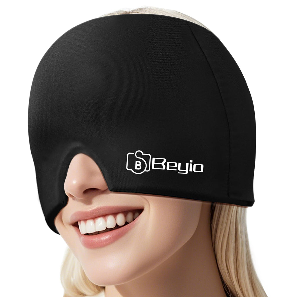Migraine Relief Cap, All Around Gel Covered Reusable Headache Relief Cap, Black Migraine Cap for Headache Relief, Puffy Eyes | Migraine Relief Products, Shade, 360 Degree Surround, Multiple wearing methods,for Headache Relief, Puffy Eyes and Tension