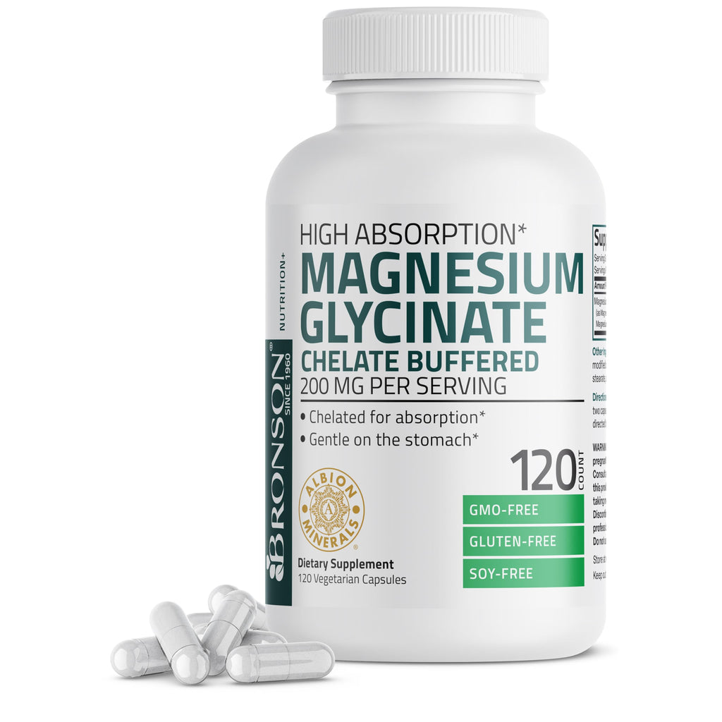 Bronson Magnesium Glycinate 200 MG Chelated High Absorption, 60 Capsules