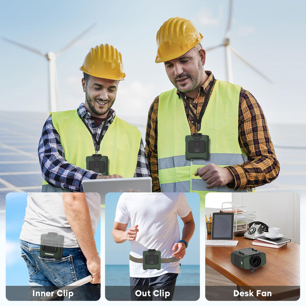 LOUISWARE Portable Waist Fan 10000mAh Rechargeable Waist Clip Fan 18000RPM With Max 12H Working Time 3-speed adjustment with LED flashlight Portable Fan for Outdoor Jobsite and etc