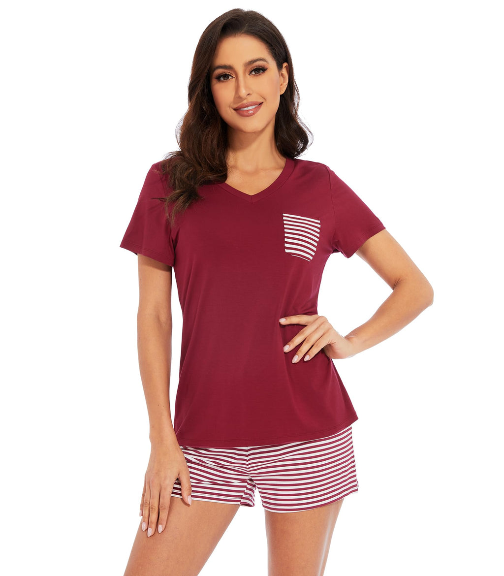 WiWi Womens Pajamas Set Bamboo Viscose Super Soft Short Sleeve Top Ruffle Shorts Sleepwear Cooling Pj Sets S-XXL