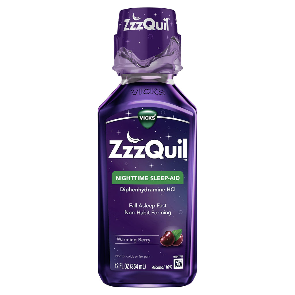 ZzzQuil Liquid Sleep Aid, Diphenhydramine 50mg HCl, Nighttime Sleep Aid Liquid, Sleep Aids for Adults, Warming Berry Flavored, 12 FL OZ