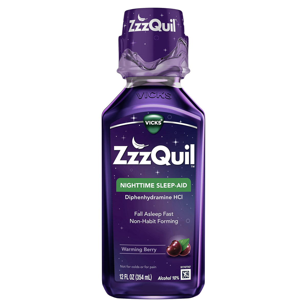 ZzzQuil Liquid Sleep Aid, Diphenhydramine 50mg HCl, Nighttime Sleep Aid Liquid, Sleep Aids for Adults, Warming Berry Flavored, 12 FL OZ