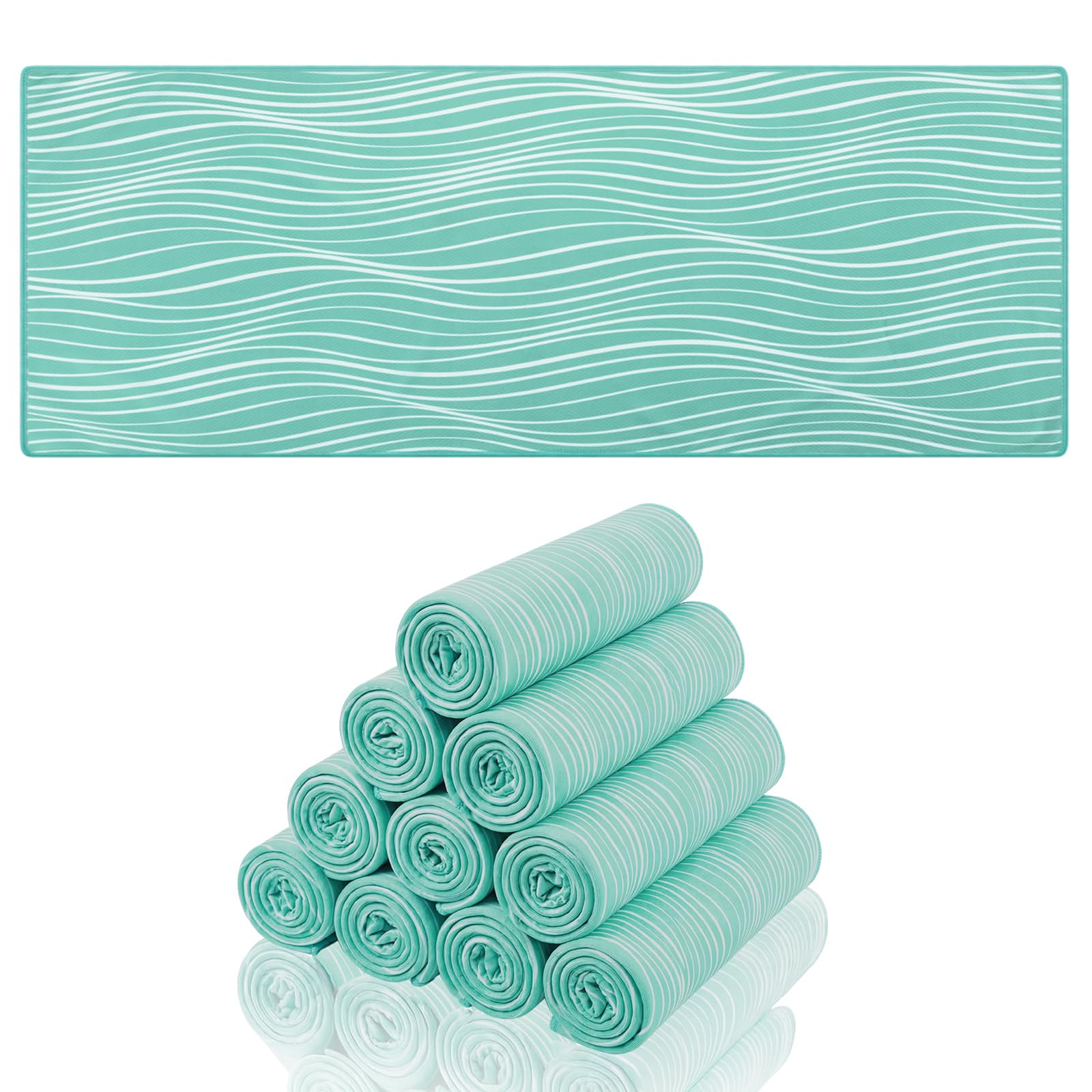 Redbaker 12 Pack Cooling Towels, Summer Wave Style, 12 x 32 in Breathable Soft Cooling Towels Bulk for Neck and Face Microfiber Ice Rags for Gym Yoga Golf Sport Running (Blue)