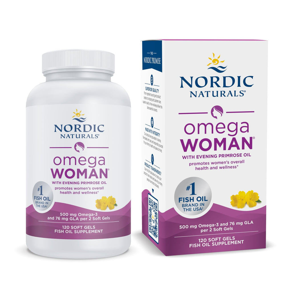 Nordic Naturals Women's Omega-3 w/Evening Primrose Oil, Lemon - 120 Count | 800mg Evening Primrose Oil w/GLA for menopause relief (hot flashes, night sweats). Hormonal balance. 60-day supply.