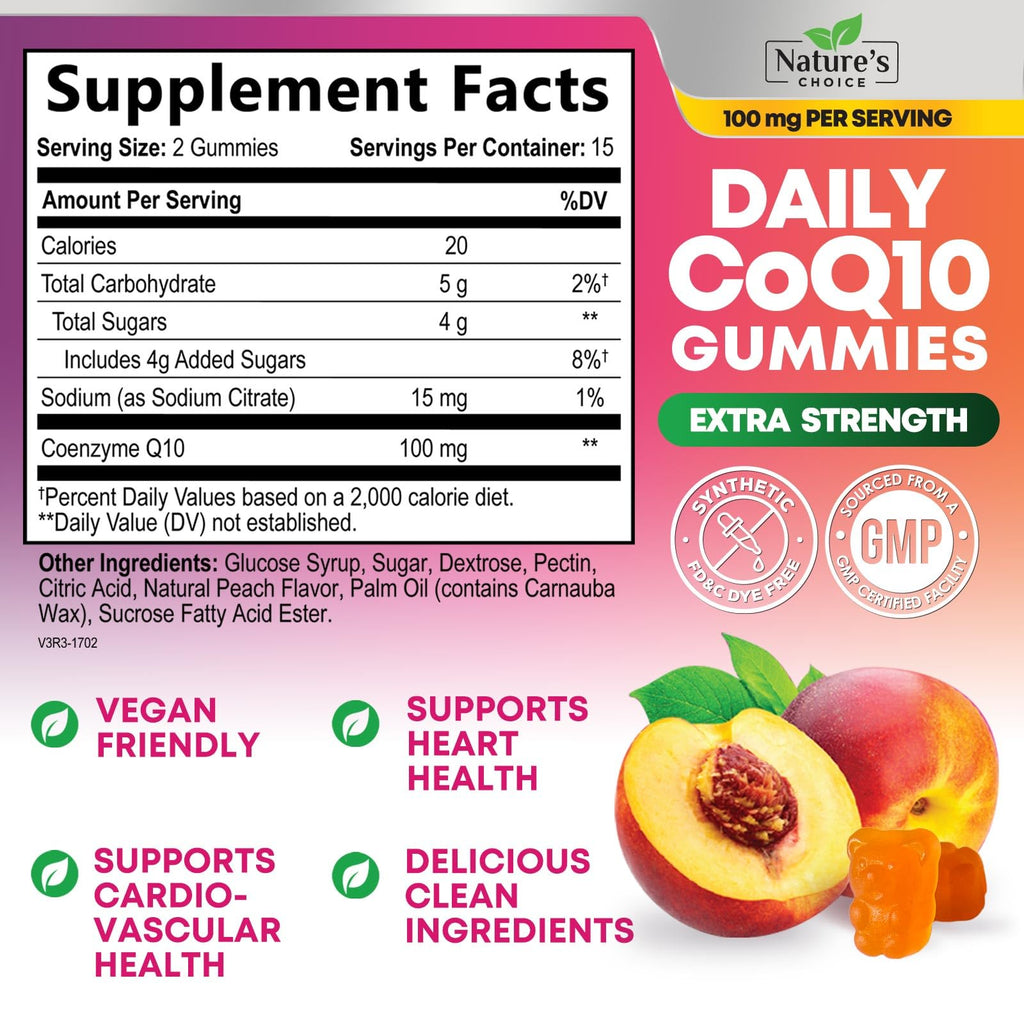 CoQ10 Gummies 100mg - 3X Strength Coenzyme Q10 - Ultra High Absorption, Antioxidant Supplements Support Heart Health & Energy Production - Nature's Coq 10 Vitamins Supplement - Vegan - 30 Gummies