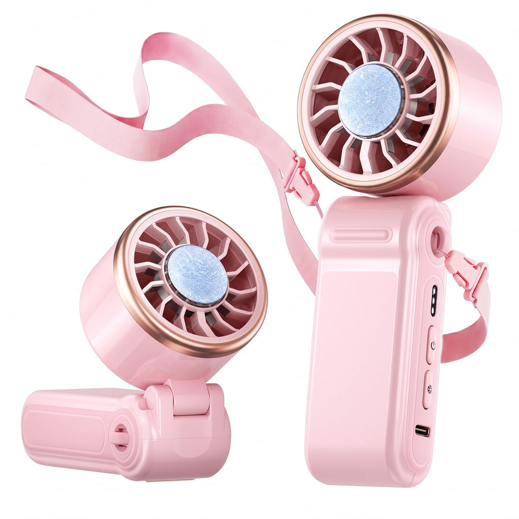 SWEETFULL Mini Portable Fan with Ice Cooling, Lightweight Handheld Pocket Turbo Fan Rechargeable, 3 Speed, Foldable Personal Hand Fan for Travel, Beach Vacation, Women Girls (Pink)