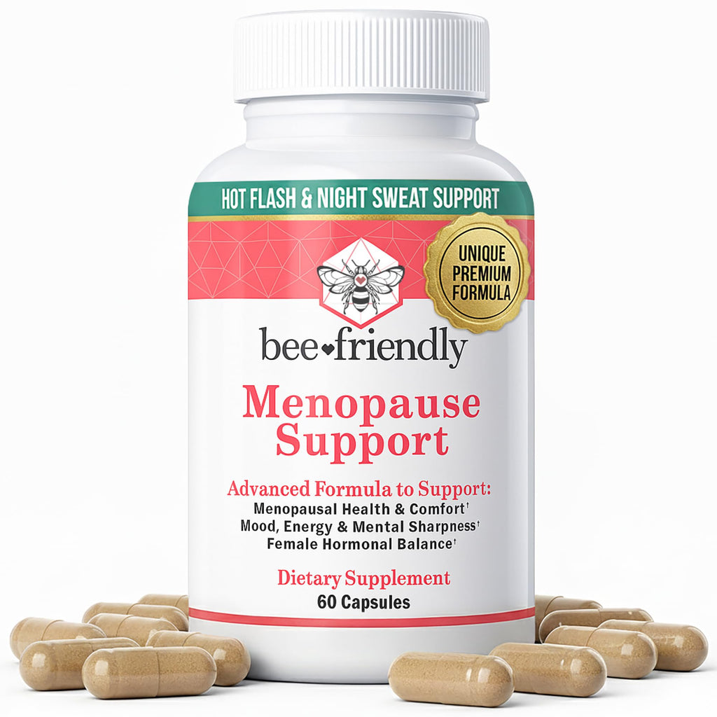BeeFriendly® Menopause Supplements for Women, 60 Premium Capsules | Relief of Hot Flashes & Night Sweats, DIM, Black Cohosh, Ashwagandha KSM-66, Hormonal Balance Support