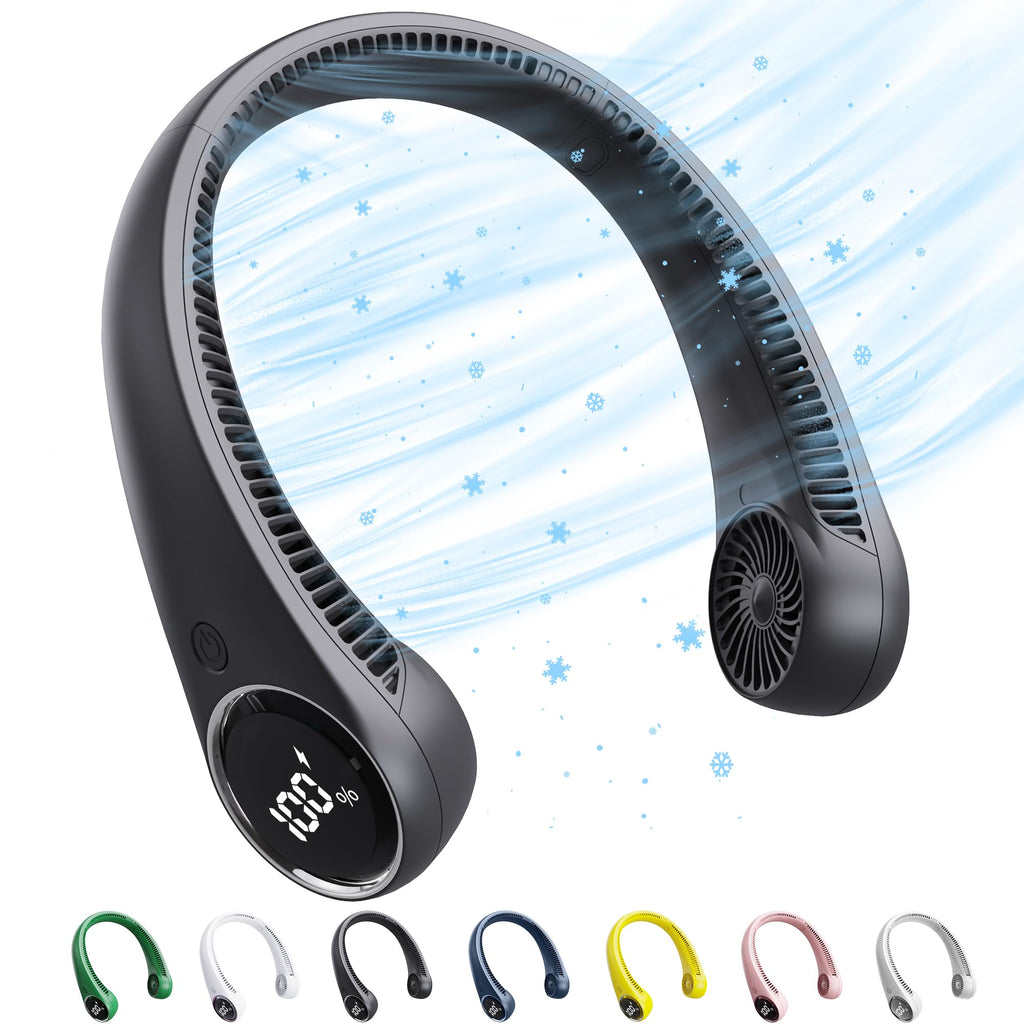 Personal Cooling Portable Neck Fans - USB Rechargeable,360 Free Rotation & Lower Noise Bladeless Battery Operated Design with 3 Speeds Duration 48 hrs, Small Neck Air Conditioner(Black)