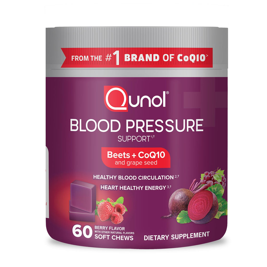 Qunol 3-in-1 Beet Roots Chews with CoQ10, Blood Pressure Support, 60ct