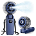 Portable Handheld Misting Fan, 4000mAh Rechargeable 3-in-1 Foldable Cooling Turbo Fan, 1-100 Stepless Speed with Water Spray & LED Display, Desk & Neck Personal Fan for Travel Beach Outdoor (Blue)
