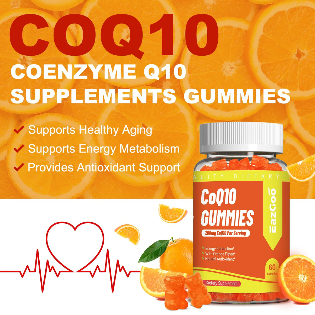 CoQ10 Gummies 200mg, Vegan Supplement for Adults (60 Gummies)