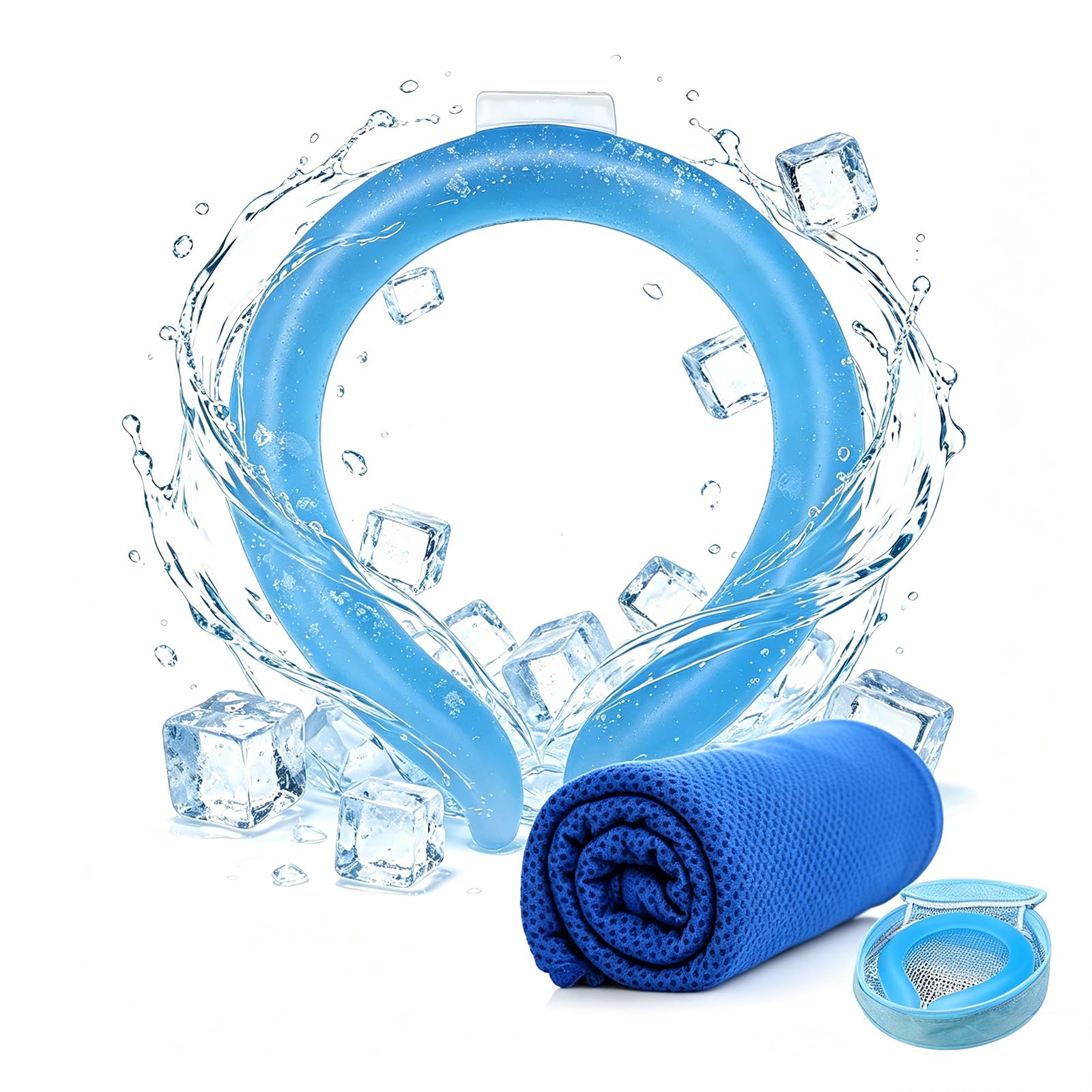 1 Sets Cooling Towel (Towel Color Random)+Cooling Neck Ring – Reusable PCM Cooling Ring Stays ~64°F for 60-120 Min, Quick Dry Microfiber Towel, Insulated Storage Bag for Family Outdoor Sports Hiking