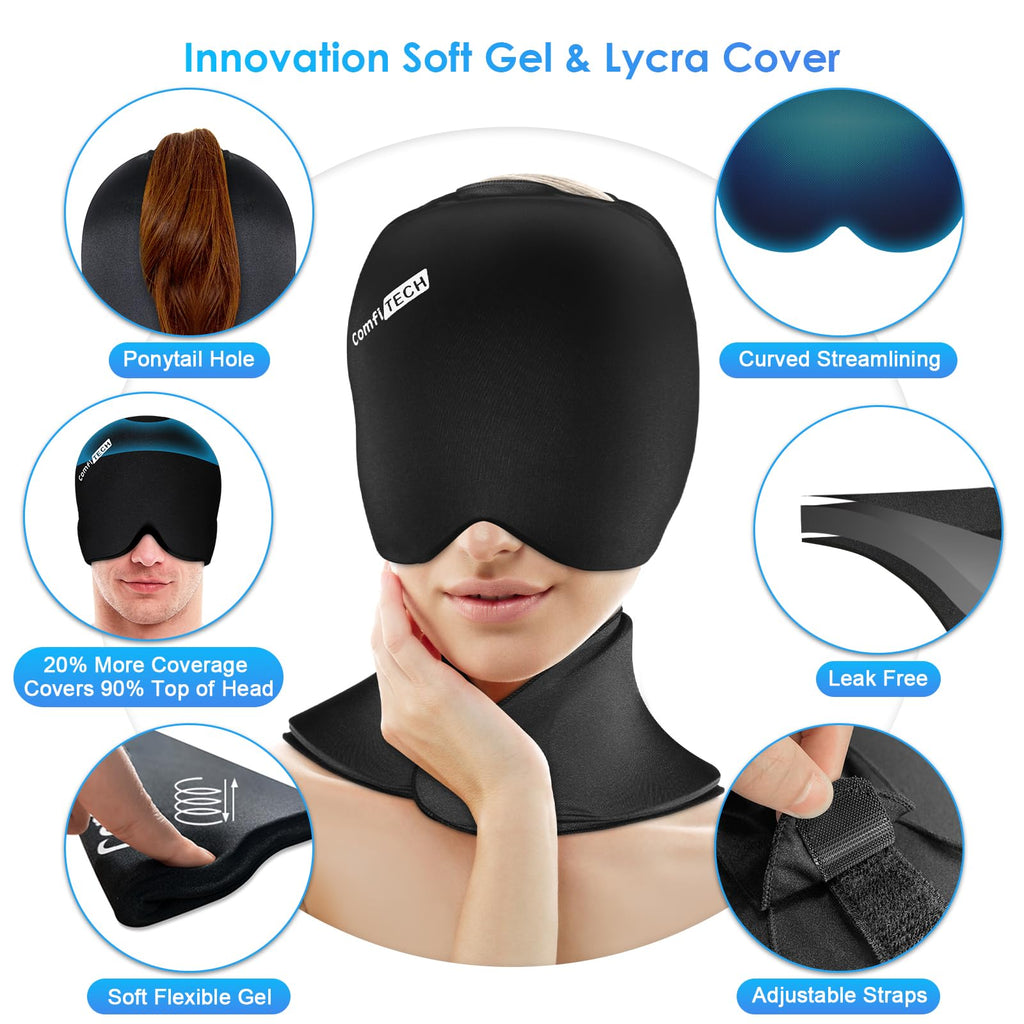 ComfiTECH Cold Cap and Neck Ice Pack Wrap Gel Combo, Care Package for Head and Cervical, Medium | Flexible after Frozen, Cold Cap & Cervical Cold Pack, Relieve Head & Eye, Stiff Neck, Office Tension, Sports Soreness