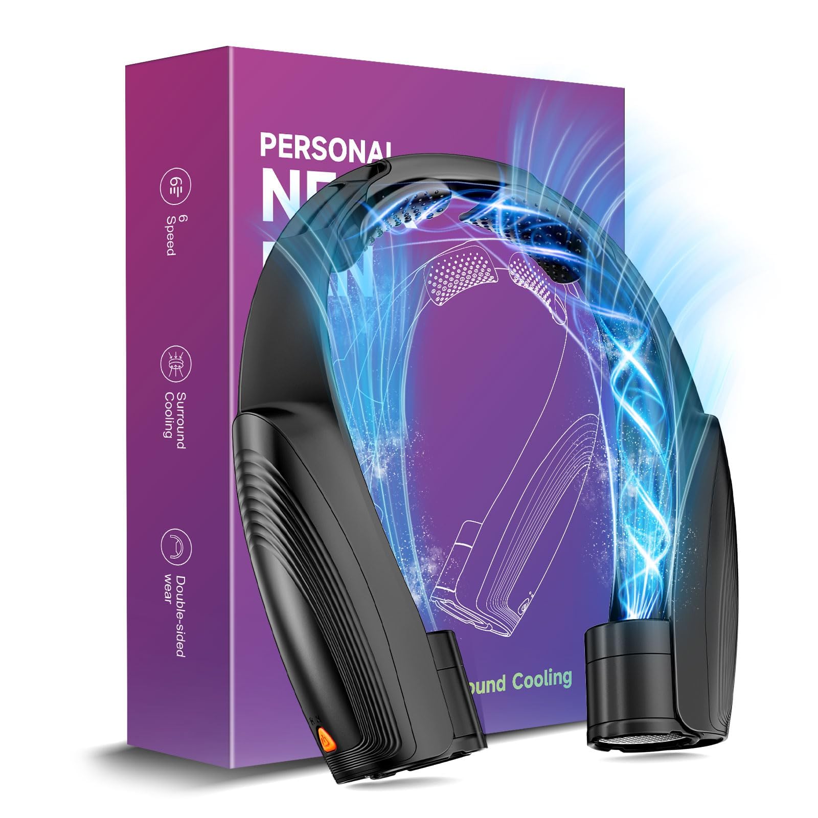 Portable Neck Fan with 6 Powerful Speeds, 8000mAh Battery Rechargeable Fan | 20H Runtime, Hands-Free 360° Cooling Personal Wearable Neck Fan, Gift for Women Men Travel Concerts
