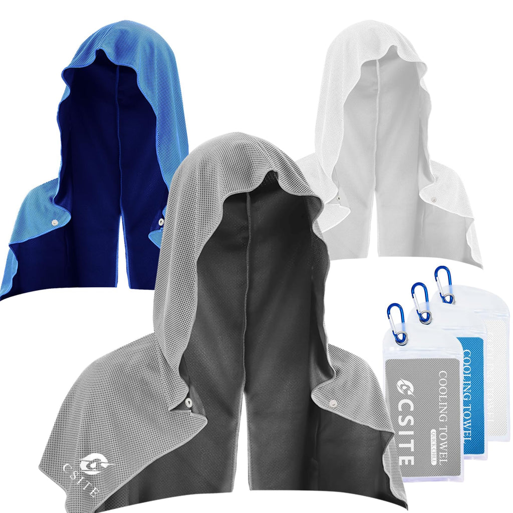 CSITE 3 Pack Cooling Hoodie Towels for Neck and Face, UPF 50 Sun Protection & Instant Cooling, Ice Towels for Hot Weather, Soft Breathable Towel for Sport, Work Out, Gym, Camping & More Activities