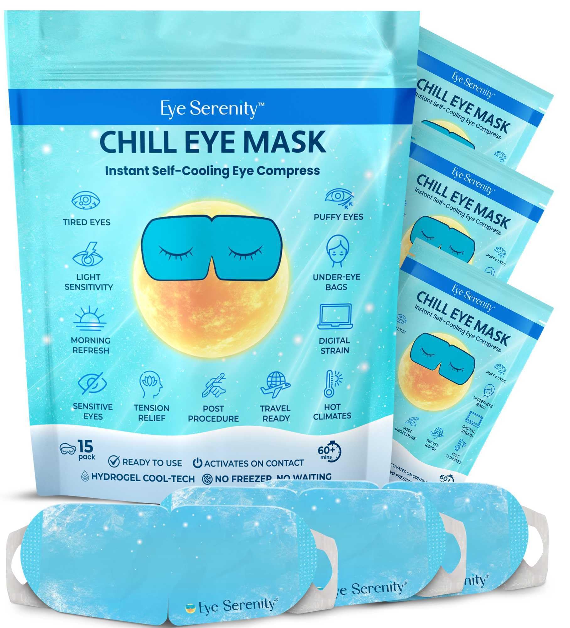 LURE Eye Serenity CHILL Self Cooling Eye Mask for Sleeping, Cooling Eye Patches for Dark Circles and Puffy Eyes, Cold Compress, Spa Relaxation and Self-care Gifts for Women & Men