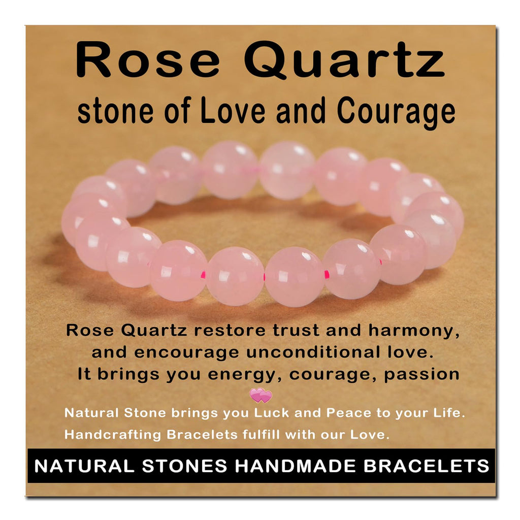 AD Beads Handmade Gemstone Stretch Elastic Bracelet Crystal Healing Reiki Nature's Beauty and Spiritual Essence Unisex (10mm, Rose Quartz)