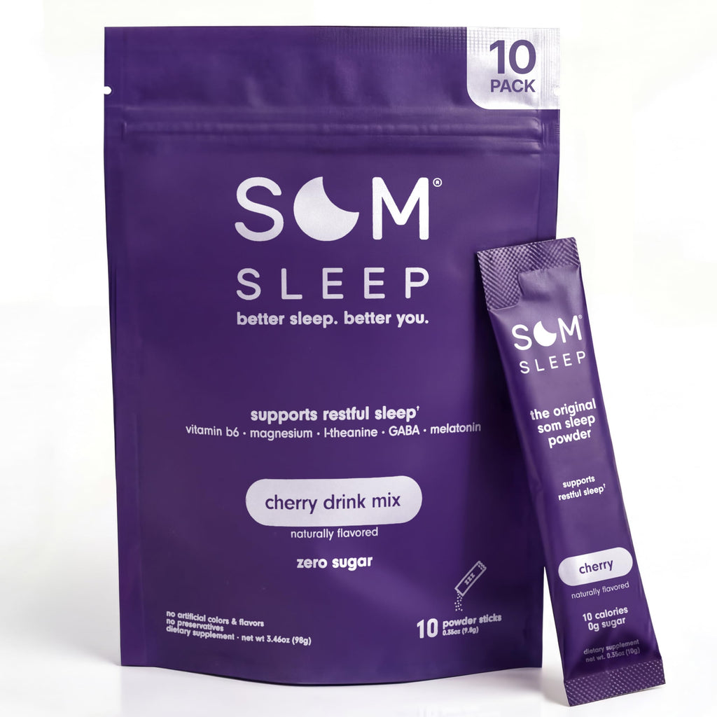 Som Sleep Powder Sleep Aid Adults, Melatonin Magnesium, Cherry, 10-Pack